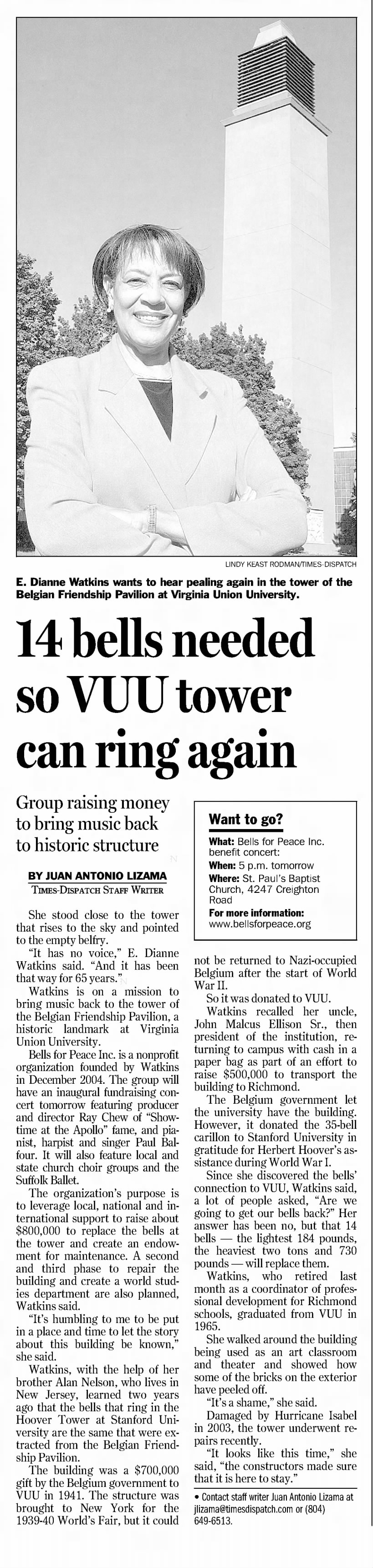14 bells needed so VUU tower can ring again