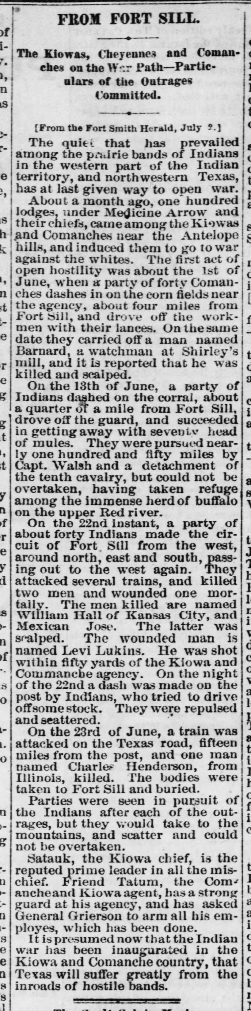 Atchison Daily Patriot (Atchison, Kansas) July 9, 1870 Sat. Page 1