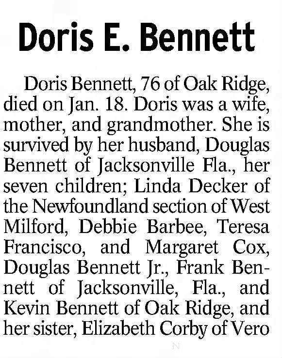Obituary for Doris E. Bennett