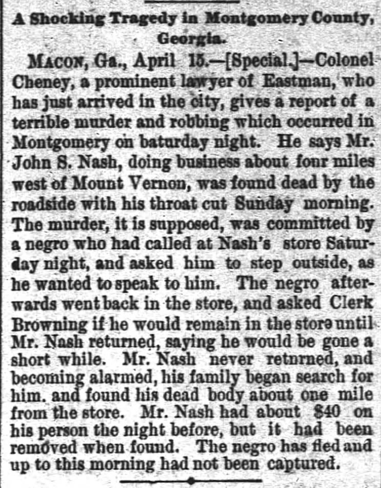 From the Atlanta Constitution (Atlanta, Georgia) 16 Apr 1890, Wed, page 2.