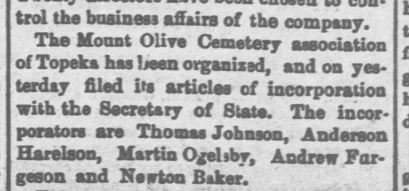 Mount Olive Cemetery Association; Martin Oglesvie, Andrew Ferguson, Newton Baker