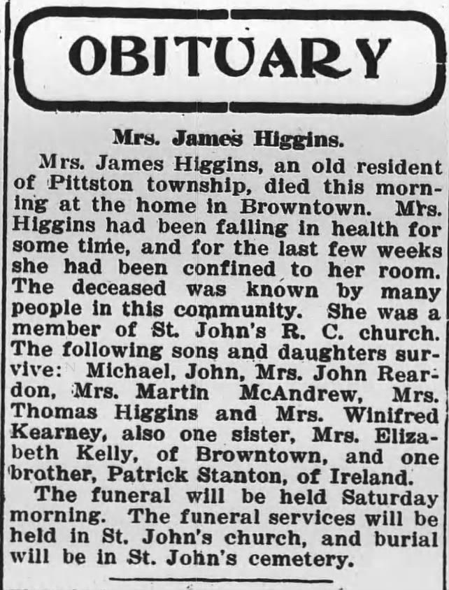 Obituary Winifred Stanton Higgins