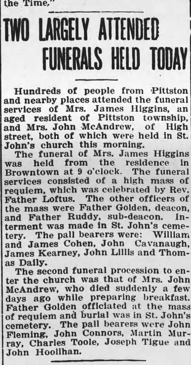 Winifred Stanton Higgins funeral