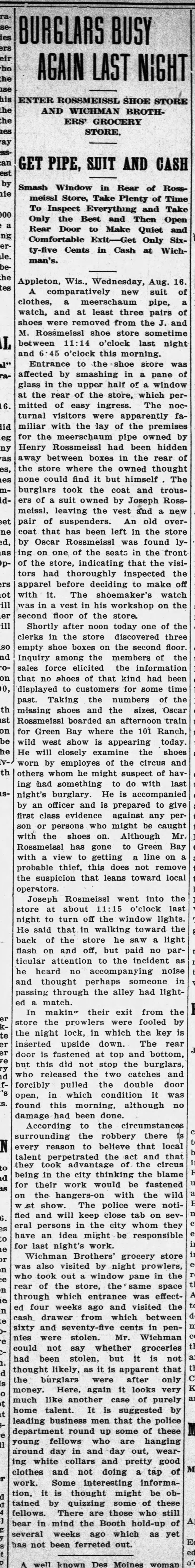 Rossmeissl Shoe Store Robbery 1911