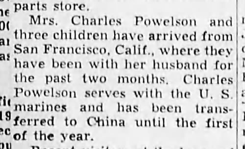 Powelson - Mrs. Charles & children arrive in Salem from San Francisco - 11 Aug 1947