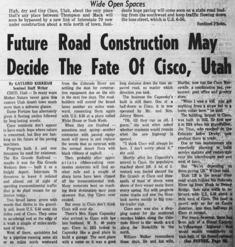 Future Road Construction May Decide The Fate Of CISCO, Utah-D S, 7 27 1969, Sun, pg , pt 1