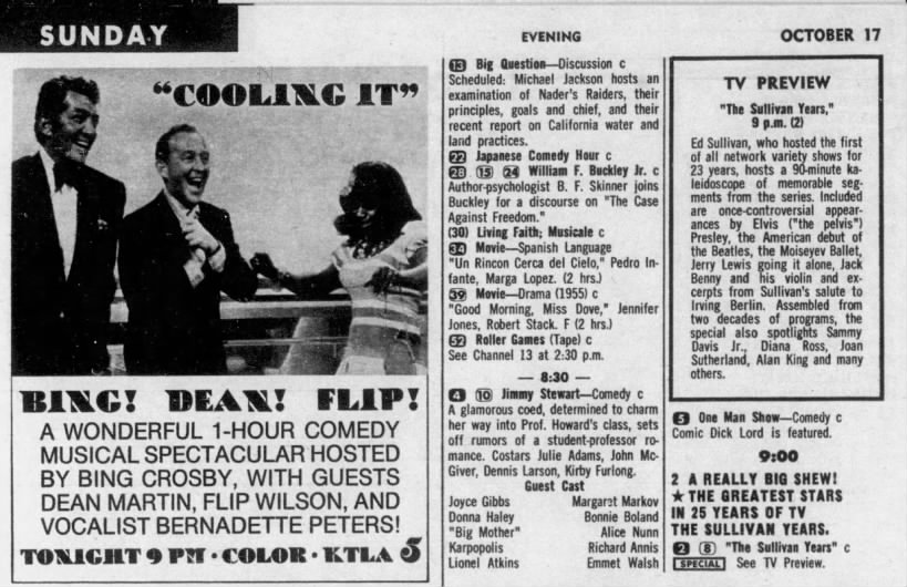 October 17, 1971 Sunday evening programs