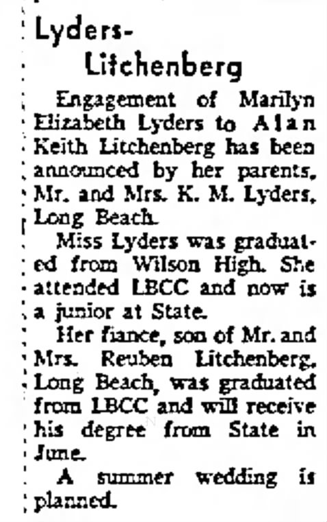 Lyders-Litchenberg engagement 1963.02.14