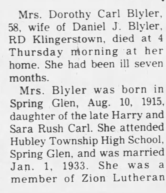 Obituary for Dorothy Carl Blyler