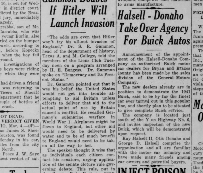Halsell-Donaho Buick 4 March 1941
