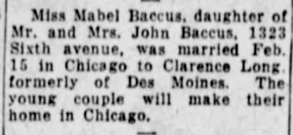 Mabel Baccus marriage 1930