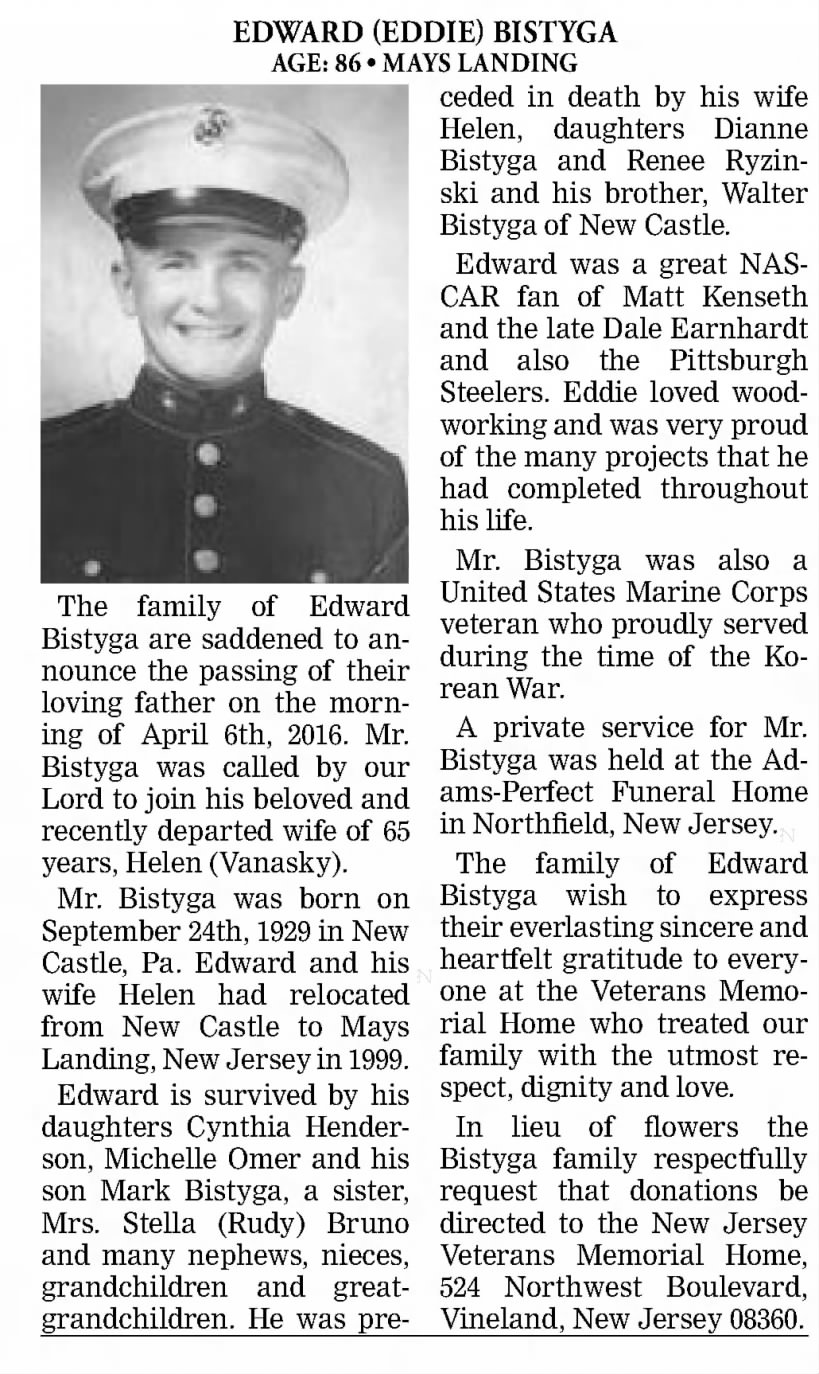 Obituary for EDWARD BISTYGA