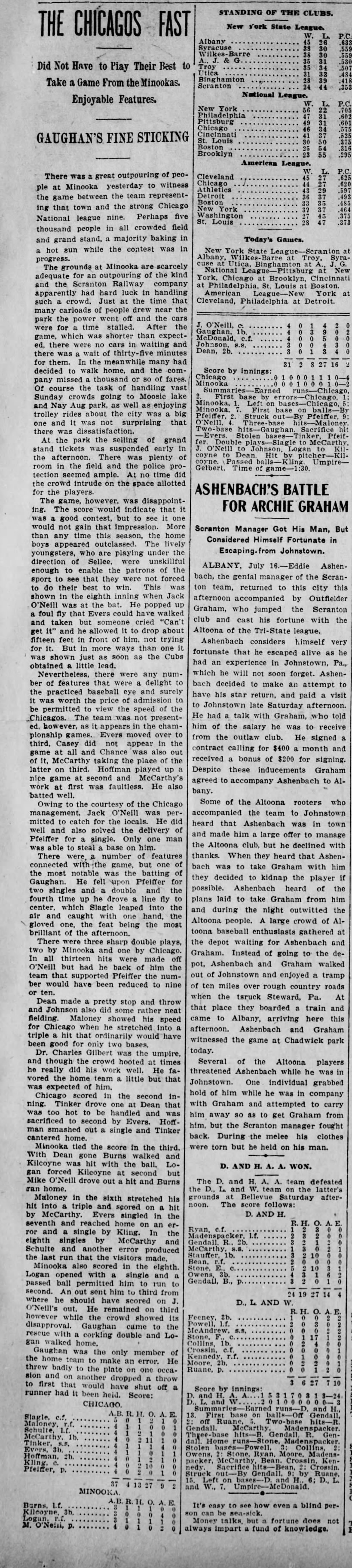 Chicago beats Minooka exhibition  1905, Ashenback battles for Graham  1905