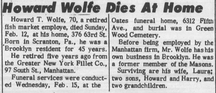 Howard Wolfe Obituary 