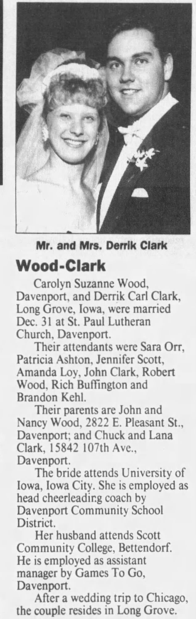 Carolyn Wood and Derrick Clark Marry