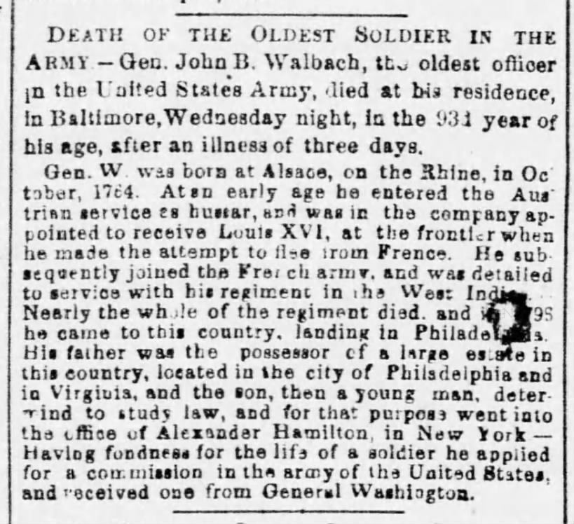 Obituary of Gen. Walbach in Richmond Dispatch, 1857.