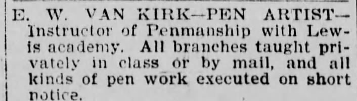 E W Van Kirk pen artist 1899