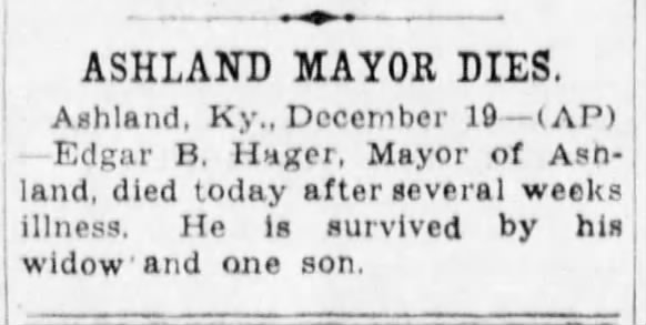 Ashland Mayor Dies, The Cincinnati Enquirer (Cincinnati, Ohio) 20 Dec 1935, page 2