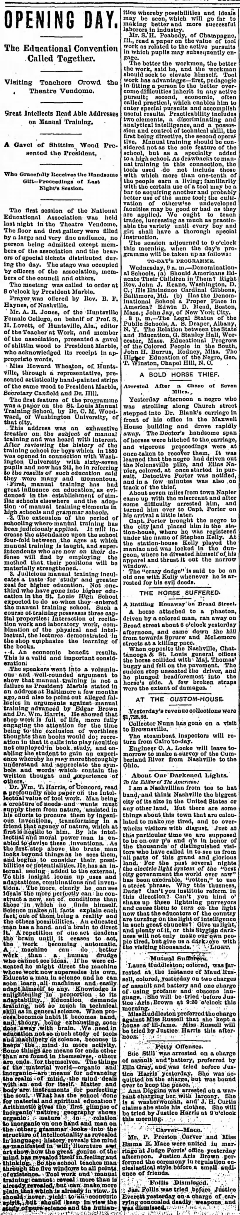 Opening Day. The Tennessean (Nashville, Tennessee) June 17, 1889, page 10
