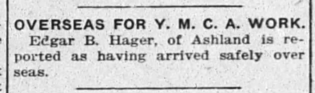 Overseas for YMCA Work, The Big Sandy News (Louisa, Kentucky) 4 Oct 1918, page 8