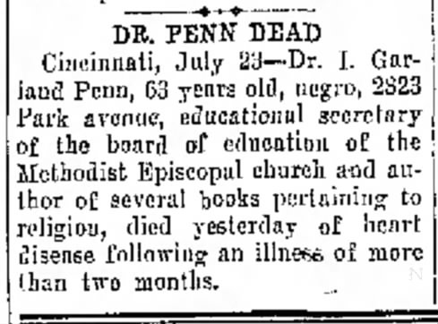 Dr. Penn Dead, Hamilton Evening Journal (Hamilton, Ohio) July 23, 1930, page 4