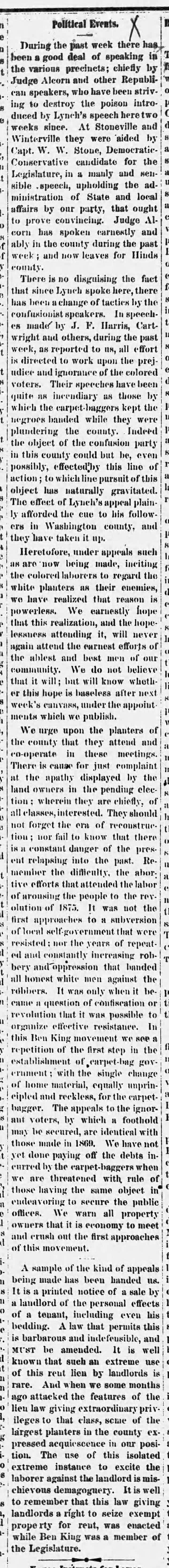 Political Events, The Weekly Democrat-Times (Greenville, Mississippi) October 29, 1881, page 2