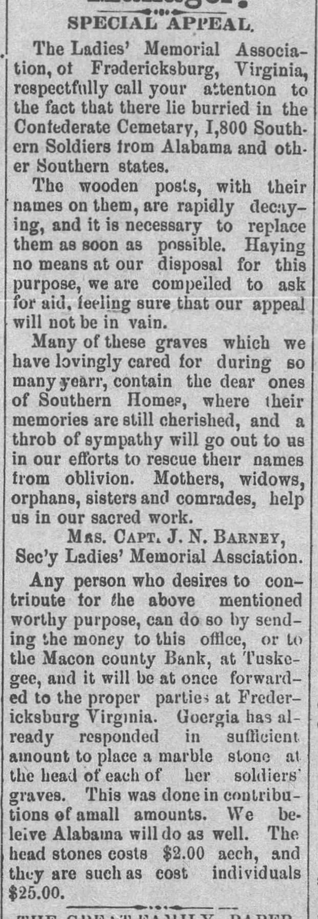Special Appeal, The Tuskegee News (Tuskegee, Alabama) June 12, 1890, page 3