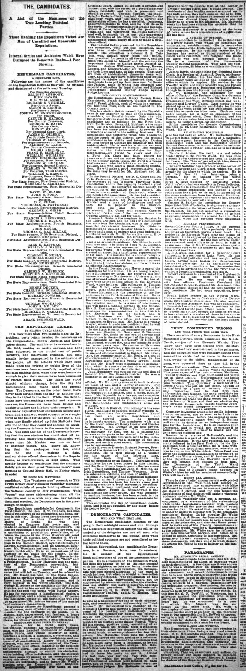 The Candidates, Inter Ocean (Chicago, Illinois) October 31, 1886, page 6