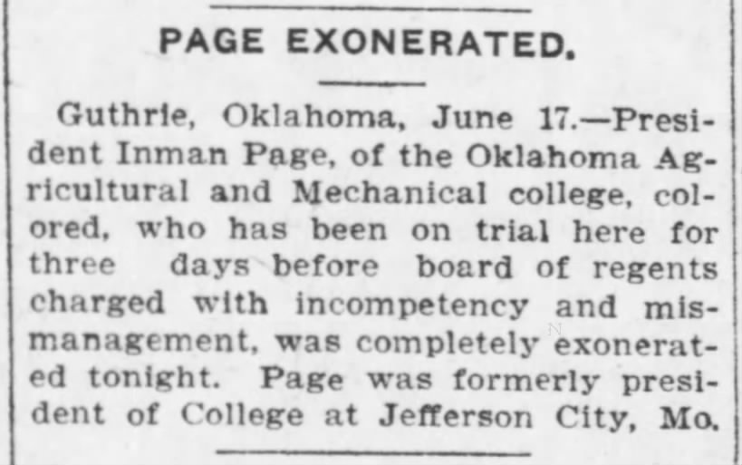 Page Exonerated, The Leavenworth Weekly Times (Leavenworth, Kansas) June 18, 1903, page 1