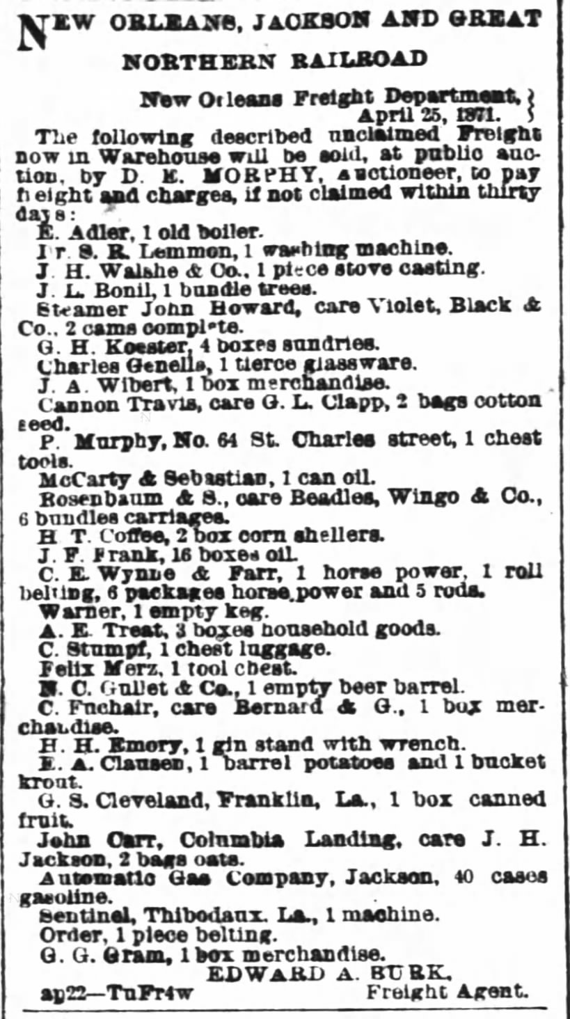 The Times-Picayune (New Orleans, LA) May 7, 1871. A.E. Treat