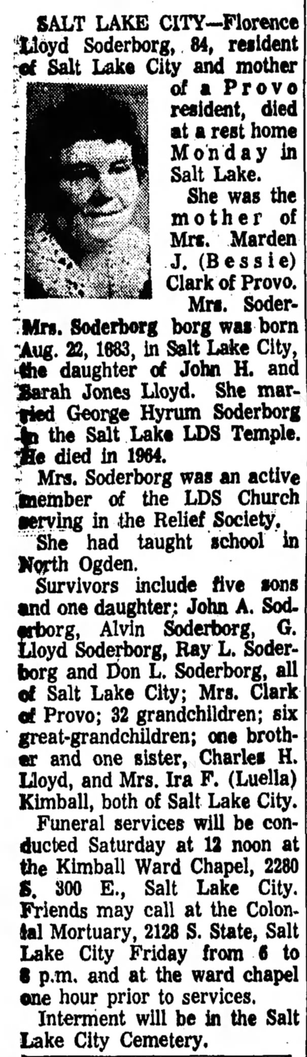Obituary - Florence Lloyd Soderborg