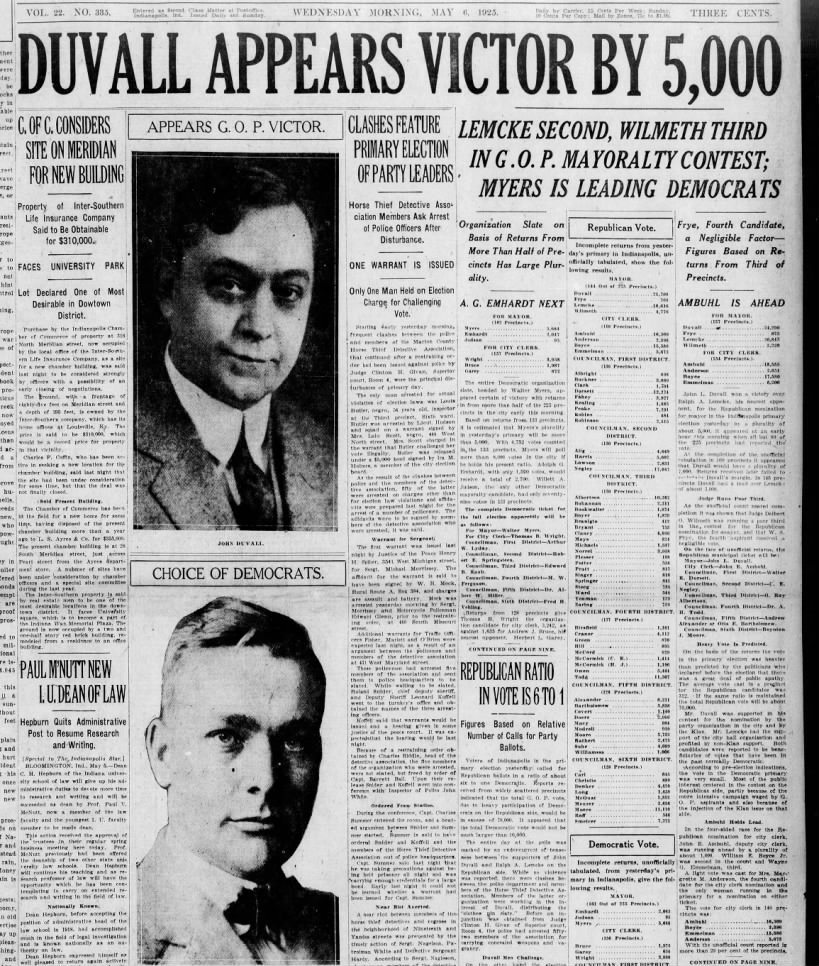 1925 May - Duvall Appears Victor by 5,000 Lemcke Second, Wilmeth Third