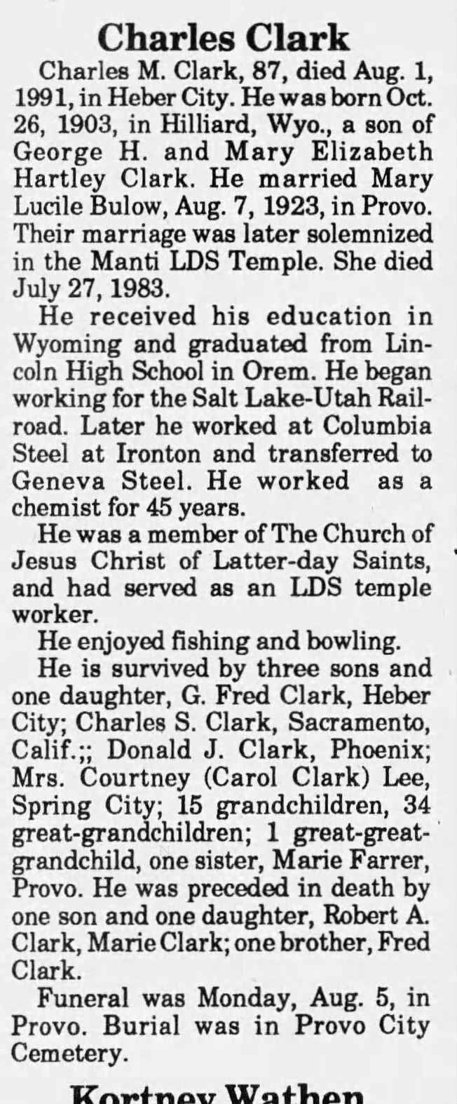Charles M. Clark: Obituary.