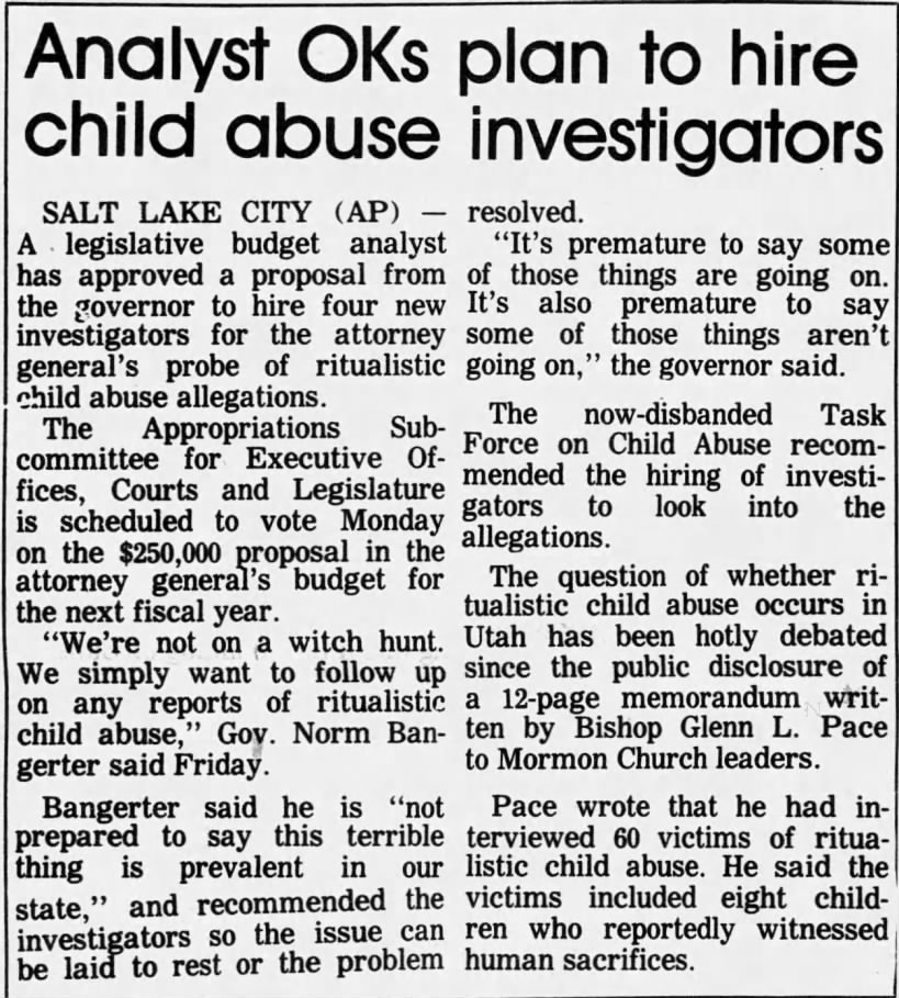 Child abuse investigators; The Daily Spectrum, St. George Utah 2-26-1992