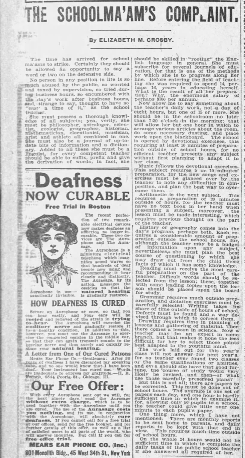 The Schoolma'ams complaint, Boston Globe, Boston, MA, 5 Dec 1909, Sun. pg. 36