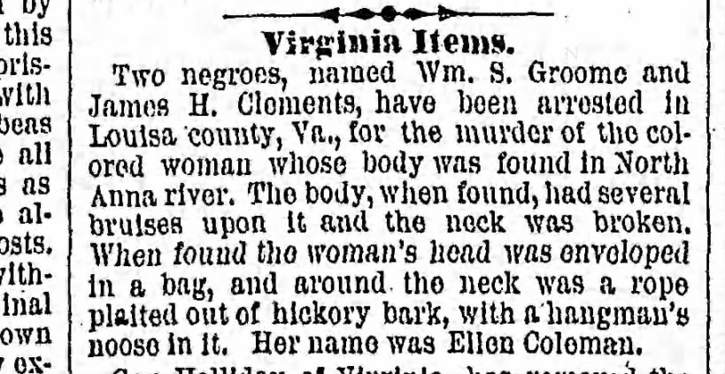 1879 Ellen Coleman murdered