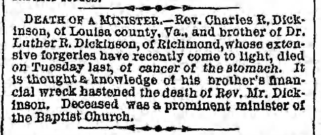 1880 Rev Charles R Dickinson dies