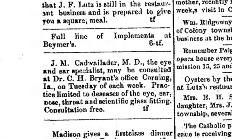Adams Free Press Corning, Iowa  9November 1893