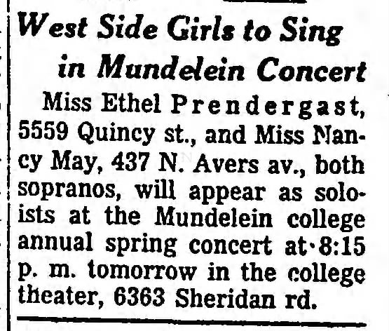 Ethel Prendergast - Mundelein soprano