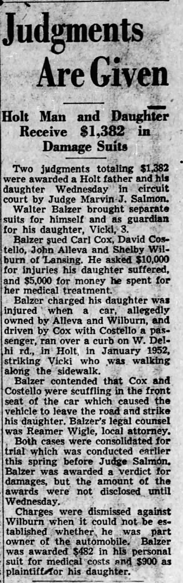 Vicki Balzer, Lansing State Journal, (Lansing, Michigan), 20 Apr 1955, Wed, Page 12