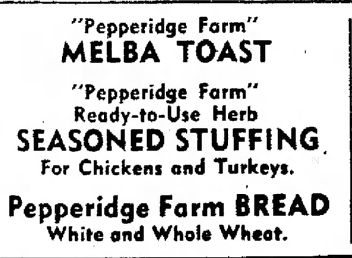Early Pepperidge Farm stuffing mention