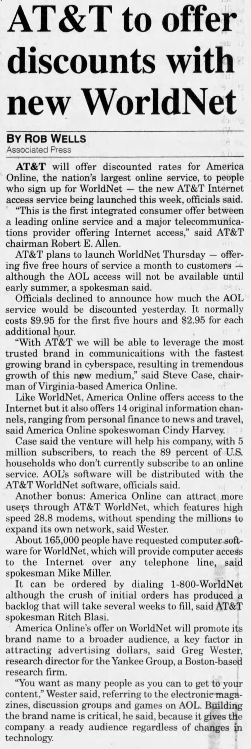 AT&T WorldNet/AOL collaboration