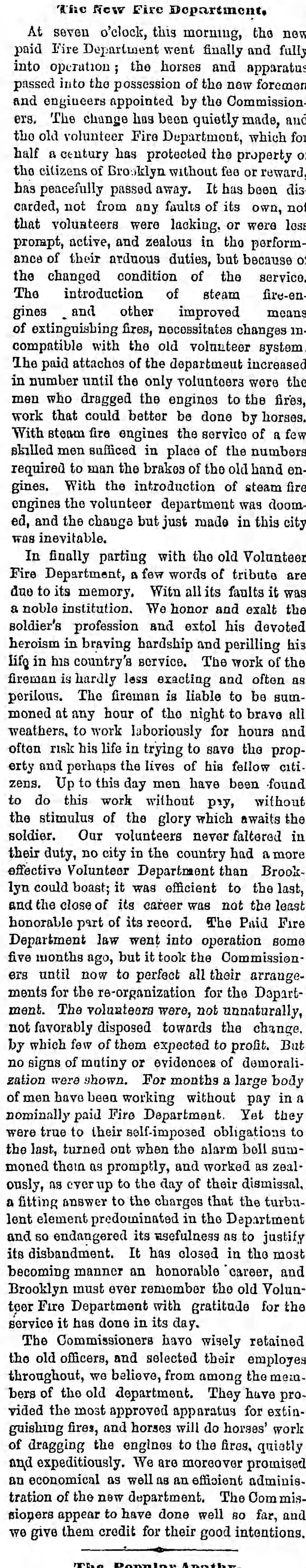 City of Brooklyn Fire Department September 1869