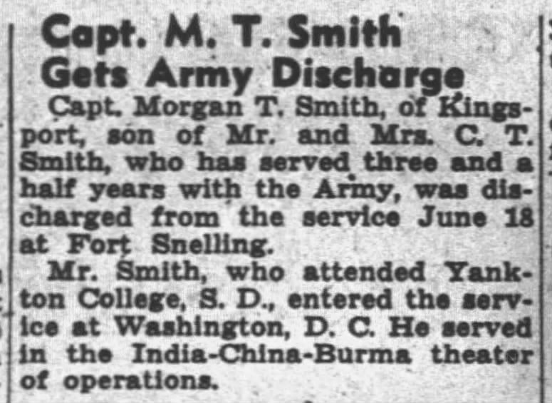 Capt M T Smith Gets Army Discharge