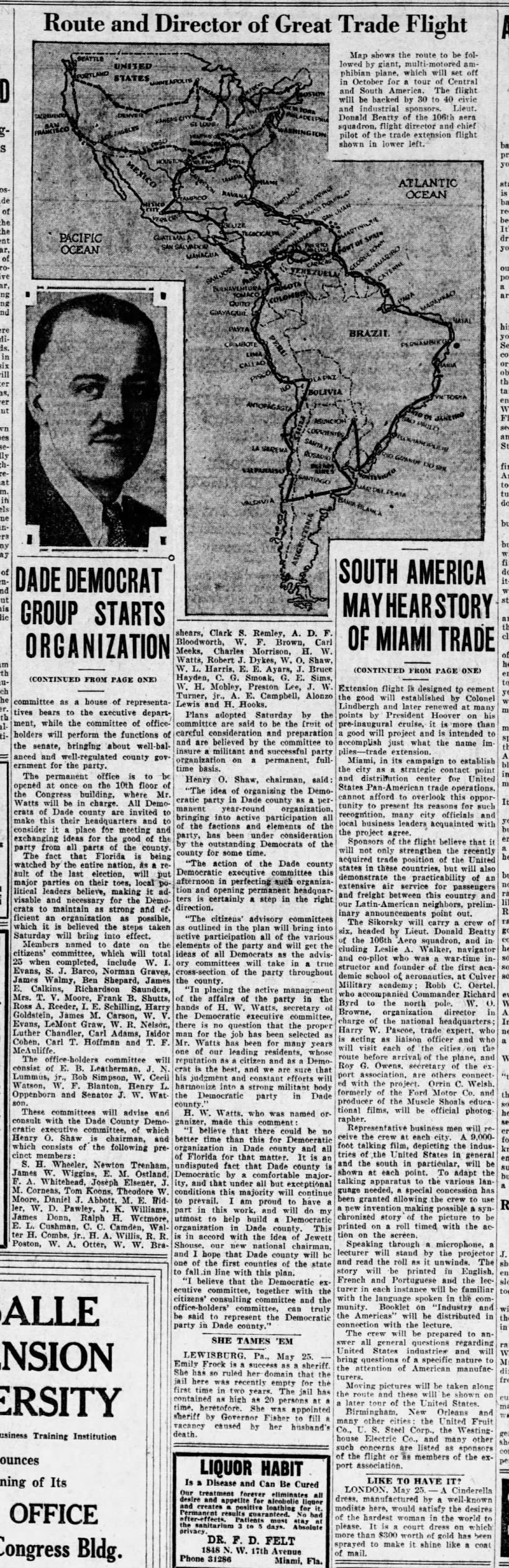 Miami News 26May1929 Beatty Flight