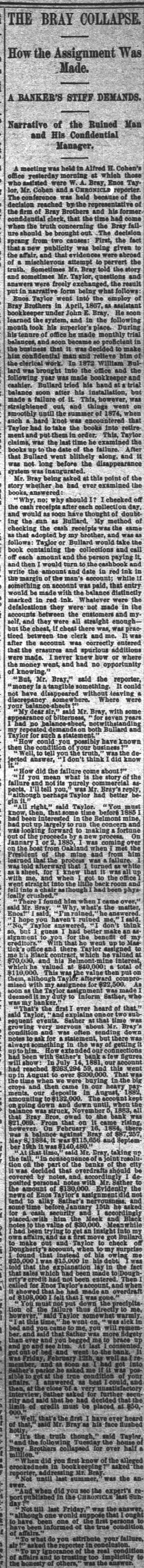 "The Bray Collapse" S.F. Chronicle, March 11, 1887