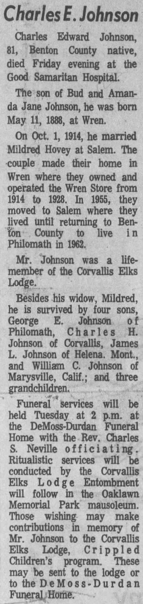 Obituary for Charles Edward Johnson