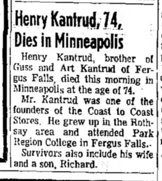 Henry Kantrud's passing 1971