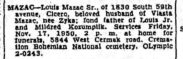 Louis Mazac 1830 South 59th Ave Cicero Zyka
