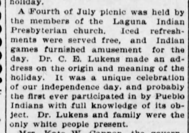 4th of July 1900 Celebration at the Laguna Indian Presbyterian Church.